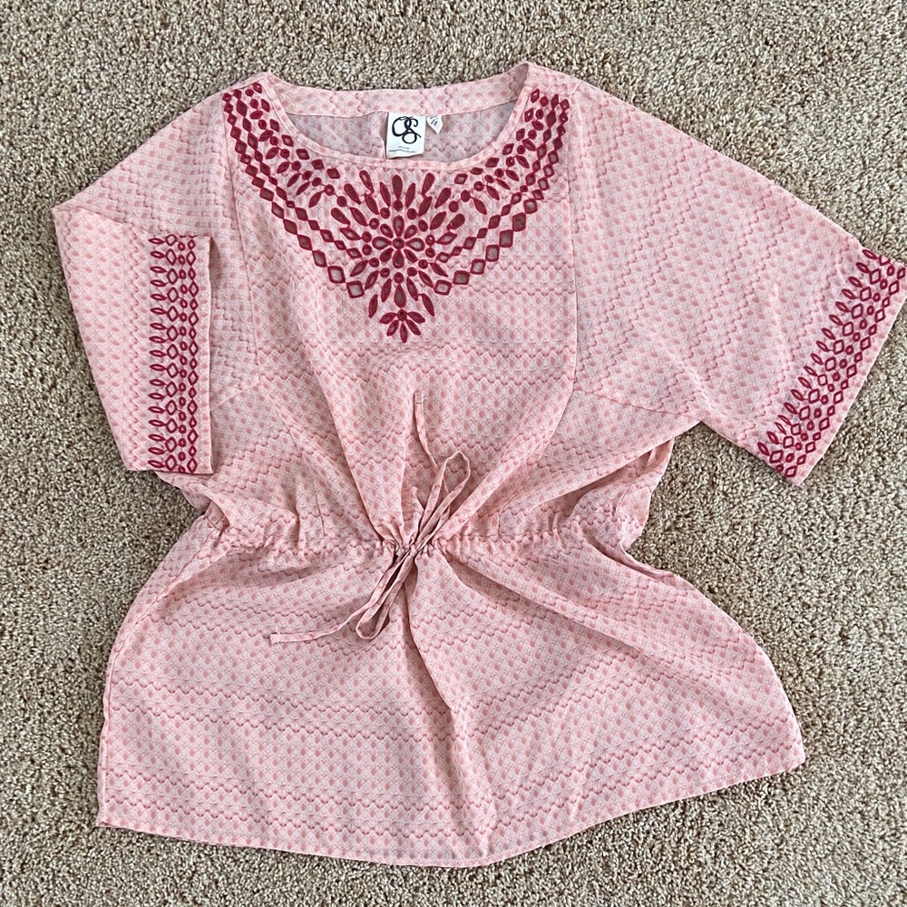 One September Pink and Red Embroidered Tunic Top / Cover up